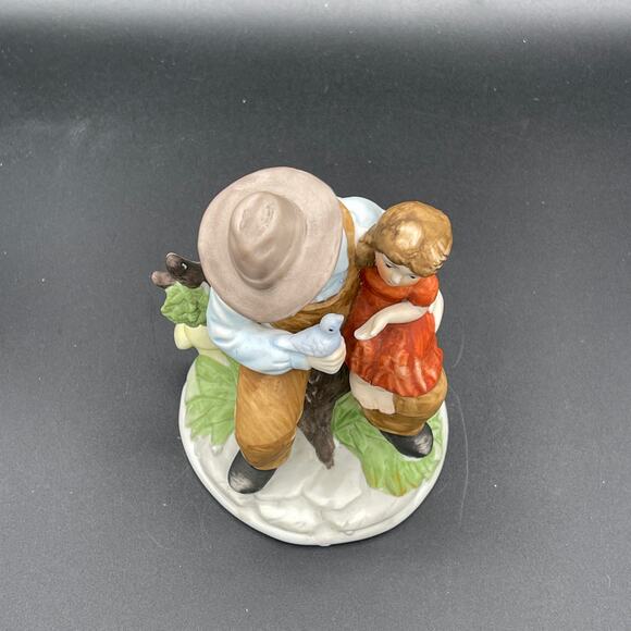 Bisque Porcelain Man and Girl with Small Bird Figurine - Picture 7 of 11